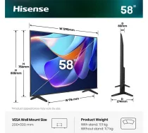 Hisense Germany GmbH 146,0cm/58" (3840x2160) Hisense 58A6S Smart TV 4K UHD 8ms 60Hz HDMI USB HDR WiFi Bluetooth Black/Grey | 20019245 | 6942351430607