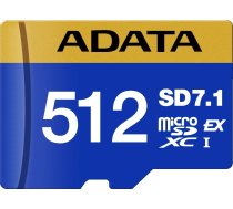 CARD ADATA Premier Extreme microSDXC SD7.1 512 GB (blau/gelb, SD7.1 Express, UHS-I U3, Class 10, V30, Nintendo 2 Ready) | UD512GEX3L1-C | 4711085947376