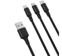 XO NB173 3-in-1 data transfer and charging cable | USB-A to Lightning, Micro USB, USB-C | 12W | 1.2m (NB173BK)