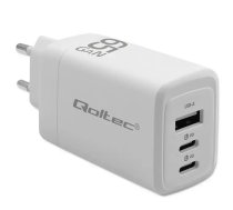 Qoltec GaN travel charger | 65W | PD, QC, GaN | USB-C, USB-A | white (5901878518220)