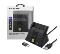 Qoltec Smart ID chip card reader SCR-0643 | USB 2.0 + USB-C Adapter (5901878506432)