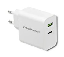 Qoltec Travel charger | 45W | PD | USB-C, USB-A | white (5901878517186)