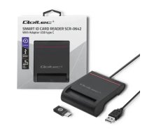 Qoltec Smart ID chip card reader SCR-0642 | USB 2.0 + USB-C Adapter (5901878506425)
