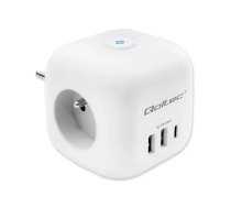 Qoltec Power Cube 6-in-1 extension cord with illuminated switch | 3x AC outlets | 2x USB ports | 1x USB-C PD 20W | White (5901878525488)