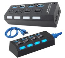 Goodbuy adapter (splitter) USB 3.0 to 4 x USB 3.0 | 5Gbps with separate On | Off buttons black (GB4USB3WBBK)