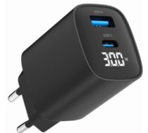 Lādētājs Gembird USB Type-C + USB Type-A LCD Black (TA-UC-PDQC30LCD-BK-01)