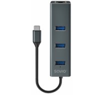 USB Centrmezgls Savio 3-port USB-C 3.1 GEN 1 hub with RJ-45 Gigabit Ethernet (AK-57)