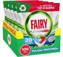 Fairy Platinum Dishwasher Plus – Trauku mazgāšanas tabletes, 100 kapsulas, dziļas tīrīšanas tehnoloģija, skalošanas palīglīdzeklis, pret taukiem, citronu aromāts