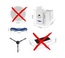 Ecovacs DEEBOT T30 – Robotizētā putekļsūcēja piederumu komplekts, ietilpst: 1 x galvenā birste, 3 x sānu slotiņas, 3 x bāzes stacijas putekļu maisi.