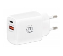 Manhattan Wall/Power Mobile Device Charger (Euro 2-pin), USB-C and USB-A ports, USB-C Output: 20W, USB-A Output: 18W, White, Phone/Tablet Charger, Three Year Warranty, Retail Box