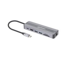 Manhattan USB-C Dock/Hub with Card Reader, Ports (x5): Ethernet, HDMI, USB-A (x2) and USB-C, With Power Delivery (87W) to USB-C Port (Note add USB-C wall charger and USB-C cable needed), All Ports can be used at the same time