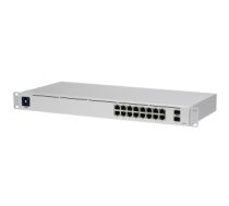 Ubiquiti USW-16-PoE 16-port Layer 2 PoE switch, 8 x GbE PoE+, 8 x GbE ports, 2 x 1G SFP ports, 42W total PoE Power, fanless, silent cooling, ESD/EMP protection, 1.3" touchscreen LCM display, Rackmount (Kit included) USW-16-POE-EU USW-16-POE-EU