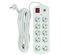 Extension cord 10m, 10 sockets, 2x USB, with switch EX610563