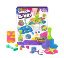 Kinetic Sand , Squish N’ Create Playset, with 13.5oz of Blue, Yellow, and Pink Play Sand, 5 Tools, Sensory Toys for Kids Ages 3 and Up