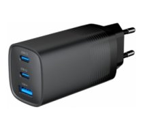 Lādētājs Gembird 3-port 65W GaN USB PowerDelivery fast Charger Black TA-UC-PDQC65-01-BK