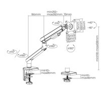 Ergo Office ER-751 Monitor Desk Mount Gas Spring 9kg Adjustable VESA 75x75 100x100 17" - 32" White Silver Clamp Mount Single Arm LED LCD QLED OLED ER-751