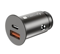 Techly Mini Car Charger USB-A and USB-C Quick Charge 3.0 38W in Black Metal