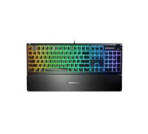 SteelSeries Apex 3 Gaming Keyboard, US Layout, Wired, Black SteelSeries Apex 3  Gaming keyboard, IP32 water resistant for protection against spills, Customizable 10-zone RGB illumination reacts to games and Discord, Whisper quiet gaming switches last for 