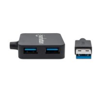 Manhattan USB-A 4-Port Hub, 4x USB-A Ports, 5 Gbps (USB 3.2 Gen1 aka USB 3.0), Bus Power, Fast charging x1 Port up to 0.9A or x4 Ports with power jack (not included), SuperSpeed USB, Black, Three Year Warranty, Blister