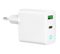 Lādētājs Gembird USB Type-C + USB Type-A LED White TA-UC-PDQC20L-W-01