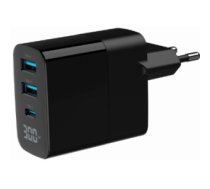 Lādētājs Gembird 3-port 30W GaN USB Fast Charger LCD Black TA-UC-PDQC30LCD-BK-02