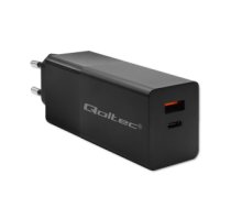 Qoltec 52382 GaN POWER PRO charger | 1xUSB type C | 1xUSB A | 100W | 5-20V | 1.5-5A | PD | Black 52382