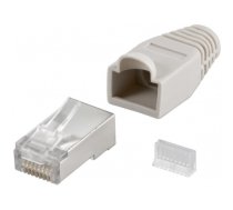 Goobay 68746  RJ45 plug, CAT 5e STP shielded with strain-relief boot, grey | for round cable with Threader   cable lead in 6.4 mm single packed (1 set per polybag)  Technical specifications  Connections  Connection, type  RJ45 male (8P8C)   Connection, co