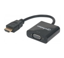 Manhattan HDMI to VGA Converter cable, 1080p, 30cm, Male to Female, Optional USB Micro-USB Power Port, Black, Polybag