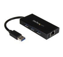 StarTech.com 3-Port Portable USB 3.0 Hub plus Gigabit Ethernet - Aluminum with Built-in Cable