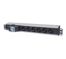 Intellinet 19" 1.5U Rackmount 6-Way Power Strip - German Type", With Double Air Switch, No Surge Protection, 1.6m Power Cord (Euro 2-pin plug)