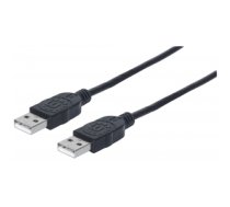 Manhattan USB-A to USB-A Cable, 1m, Male to Male, 480 Mbps (USB 2.0), Equivalent to Startech USB2AA1M, Hi-Speed USB, Black, Lifetime Warranty, Polybag