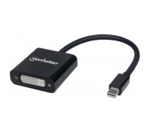 Manhattan Mini DisplayPort to DVI-I Dual-Link Adapter Cable, 19.5cm, Male to Female, Active, 3840x2160@30Hz, Compatible with DVD-D, Black, Three Year Warranty, Polybag