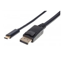 Manhattan USB-C to DisplayPort Cable, 4K, 2m, Male to Male, 3840x2160@60Hz; 4K Ultra HD Video Aspect Ratio 21:9, Black, Polybag