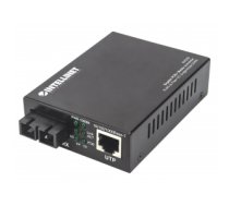 Intellinet Gigabit PoE+ Media Converter, 1000Base-T RJ45 Port to 1000Base-LX (SC) Single-Mode, 20 km (12.4 mi.), PoE+ Injector (Euro 2-pin plug)