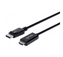 Manhattan DisplayPort to HDMI Cable, 4K@60Hz, 1.8m, Male to Male, DP With Latch, Black, Not Bi-Directional, Three Year Warranty, Polybag