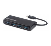 Manhattan USB-C Dock/Hub - Ports (4): USB-A (x4), 5 Gbps (USB 3.2 Gen1 aka USB 3.0), External Power Supply Not Needed, SuperSpeed USB, Black, Three Year Warranty, Retail Box