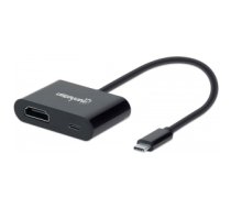 Manhattan USB-C to USB-C (with Power Delivery) and HDMI Cable, 4K@60Hz, 19.5cm, Male to Females, Power Delivery up to 60W, Black, Lifetime Warranty, Box