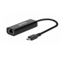 Manhattan USB-C to 2.5GBASE-T Gigabit (10/100/1000 Mbps & 2.5 Gbps) RJ45 Network Adapter, Multi-Gigabit Ethernet, Black, Box