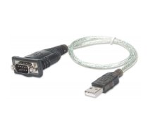 Manhattan USB-A to Serial Converter cable, 45cm, Male to Male, Serial/RS232/COM/DB9, Prolific PL-2303RA Chip, Black/Silver cable, Blister