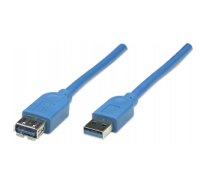 Manhattan USB-A to USB-A Extension Cable, 2m, Male to Female, 5 Gbps (USB 3.2 Gen1 aka USB 3.0), SuperSpeed USB, Blue, Lifetime Warranty, Polybag