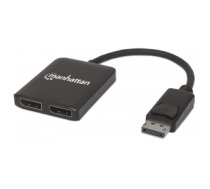 Manhattan DisplayPort to 2-Port DisplayPort Splitter Hub with MST, 4K@30Hz, USB-A Powered, Video Wall Function, Black, Blister