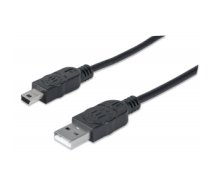 Manhattan USB-A to Mini-USB Cable, 1.8m, Male to Male, 480 Mbps (USB 2.0), Hi-Speed USB, Black, Lifetime Warranty, Polybag