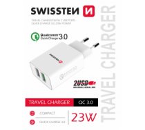 Swissten Premium Tīkla Lādētājs 2x USB / QC3.0 23W SW-T-23W-QC30-W