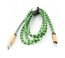 PLATINET USB LIGHTNING LEATHER CHECKED CABLE 1M GREEN PUCLCIP1G PUCLCIP1G