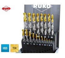 VIETO URBJU KOMPLEKTS RUKO DIN 338 HSS-TIN 19OS. 1.0-10.00