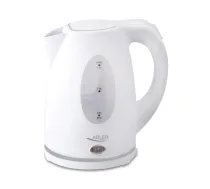 Adler | Tējkanna | AD 1207 | Standarta | 2000 W | 1,5 L | Plastmasa | 360° rotējoša pamatne | Balta