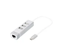 Digitus | USB C tipa 3 portu centrmezgls + ātrs Ethernet LAN adapteris | DA-70253