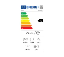 Candy veļas mašīna | TCA283D2-S | Energoefektivitātes klase D | Ielādēšana no augšas | Mazgāšanas ietilpība 8 kg | 1200 apgr./min | Dziļums 60 cm | Platums 41 cm | Displejs | Cipari | Balta