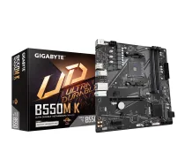 Gigabyte | B550M K 1.0 M/B | Procesora saime AMD | Procesora ligzda AM4 | DDR4 DIMM | Atmiņas sloti 4 | Atbalstītās cieto disku saskarnes SATA, M.2 | SATA savienotāju skaits 4 | Čipsets AMD B550 | Micro ATX