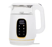 Adler tējkanna ar LED displeju | AD 1305 | Elektriskā | 2200 W | 1,7 L | Plastmasa | 360° rotējoša pamatne | Balta/Zelta